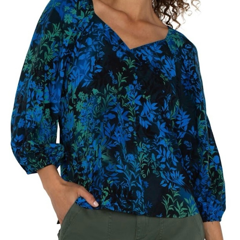 Liverpool NWT Blue and Green Leaf Print Blouse